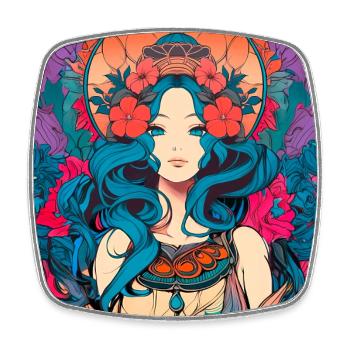 Mystische Blumenfrau Psychedelic Rock Art Nouveau - Viereckiger Kühlschrankmagnet - Weiß - Vorne