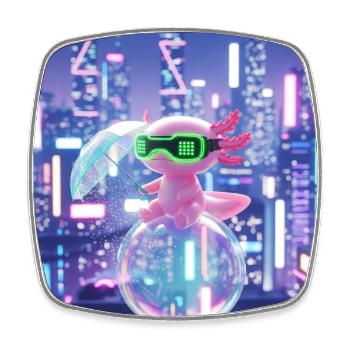 Futuristischer Neon-Drache mit VR-Ausrüstung - Viereckiger Kühlschrankmagnet - Weiß - Vorne