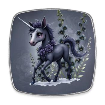 Mystical Unicorn with Flowers in Blue Tones - Square fridge magnet - white - Front