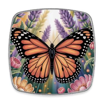 Papillon monarque vibrant Amidlavender fleurit - Magnet carré - blanc - Devant
