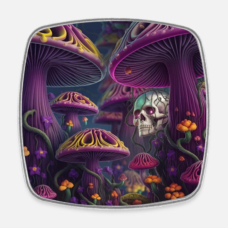 Champignon mystique Crâne Forêt - Magnet carré - blanc
