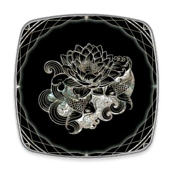 Koi und Lotusblume im japanischen Stil - Viereckiger Kühlschrankmagnet - Weiß - Vorne