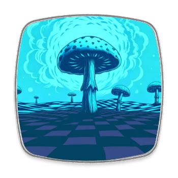 Futuristische blaue psychedelische Pilzszene - Viereckiger Kühlschrankmagnet - Weiß - Vorne