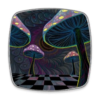 Psychedelische Pilzwaldszene - Viereckiger Kühlschrankmagnet - Weiß - Vorne