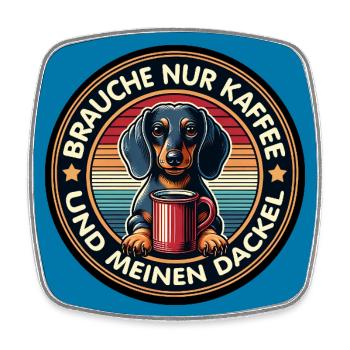 Hund Dackel mit Kaffeetasse Retro Design - Viereckiger Kühlschrankmagnet - Weiß - Vorne