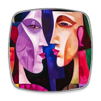 Colorful Couple Abstract Portraits - Square fridge magnet - white - Front