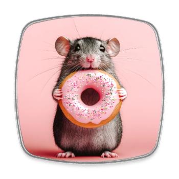 Cute mouse with colorful donut - Square fridge magnet - white - Front