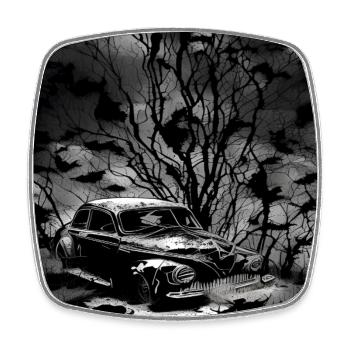 Dark Forest Vintage Car Illustration - Square fridge magnet - white - Front