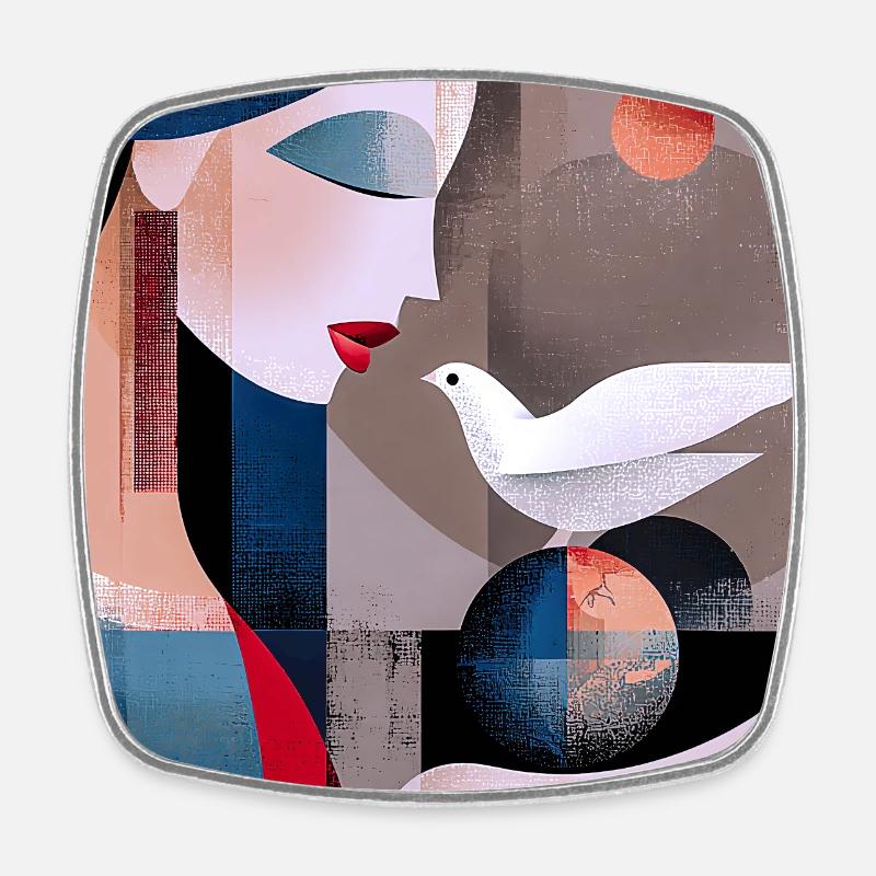Portrait abstrait avec colombe et sphères colorées - Magnet carré - blanc