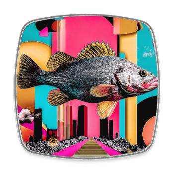 Schwimmender Fisch, Kreative Collage - Viereckiger Kühlschrankmagnet - Weiß - Vorne