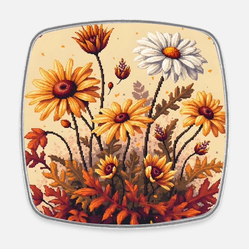 8-Bit Autumn Blooms - Square fridge magnet - white