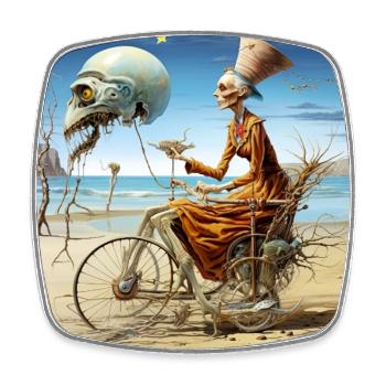 Surreal beach spirit with moonskull Halloween - Square fridge magnet - white - Front