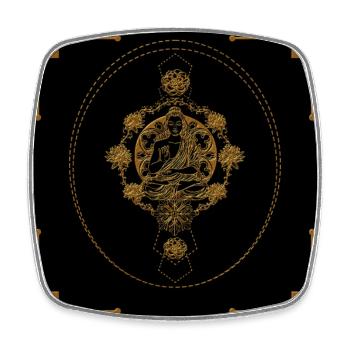 Motif Bouddha de style Art Déco doré - Magnet carré - blanc - Devant