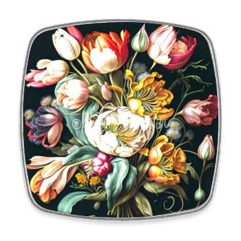 Bouquet de fleurs en peinture à l’huile esthétique des maîtres anciens - Magnet carré - blanc - Devant