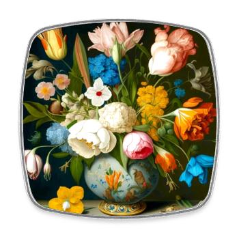 Elégant vase à fleurs colorées flamandes - Magnet carré - blanc - Devant