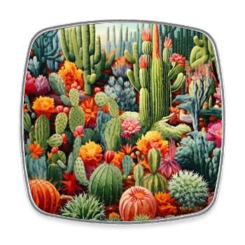 Vibrant Cactus and Succulent Garden Embroidery - Square fridge magnet - white - Front