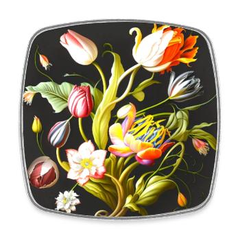Œuvre d’art florale avec broderie de fleurs vivantes - Magnet carré - blanc - Devant