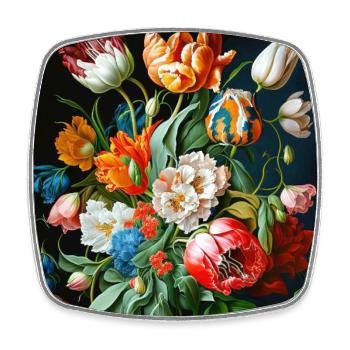 Colorful Tulip and Daffodil Gallery Tapestry - Square fridge magnet - white - Front