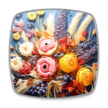 Bouquet floral automnal broderie tapisserie - Magnet carré - blanc - Devant