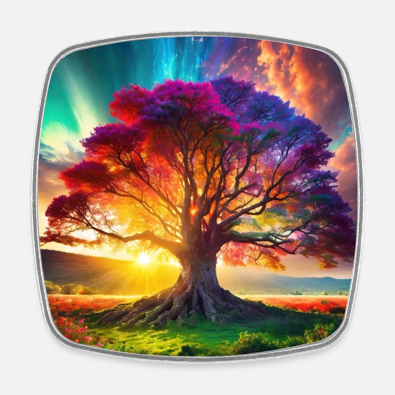 Arbre de Vie au Coucher Du Soleil - Magnet carré - blanc
