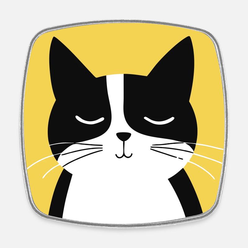 Minimalistische schwarz-weiße Katze - Viereckiger Kühlschrankmagnet - Weiß