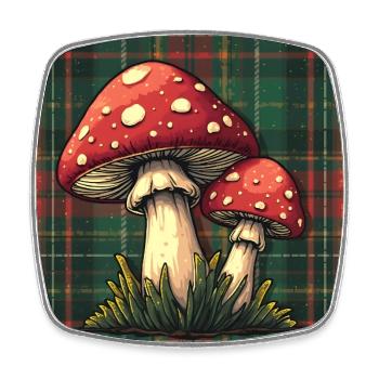 Plaid Mushroom Adventure - Viereckiger Kühlschrankmagnet - Weiß - Vorne