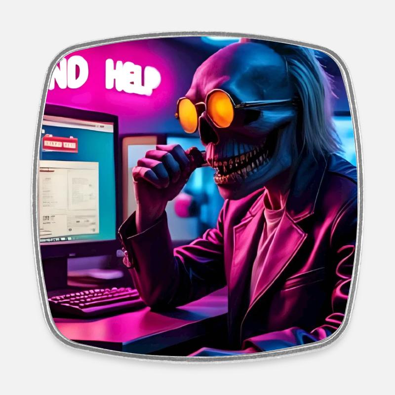 Cyberpunk néon crâne hacker Envoyer de l’aide Conception - Magnet carré - blanc