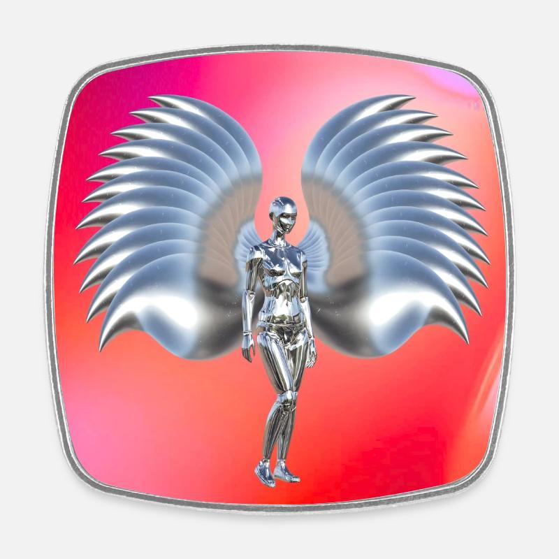 Cyber angel design in red neon gradient - Square fridge magnet - white