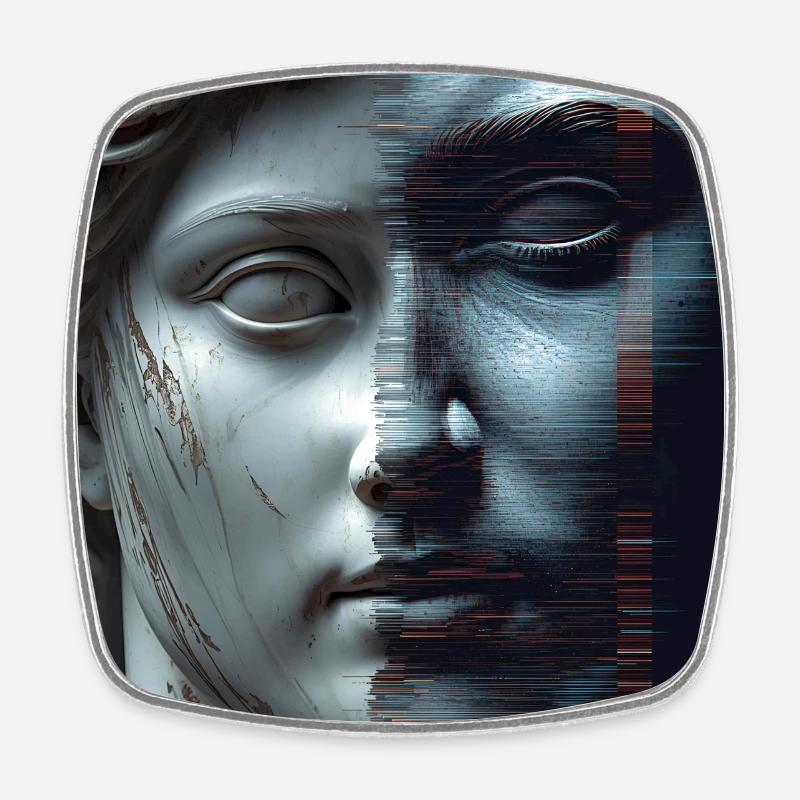 Antiquity meets glitch - Square fridge magnet - white