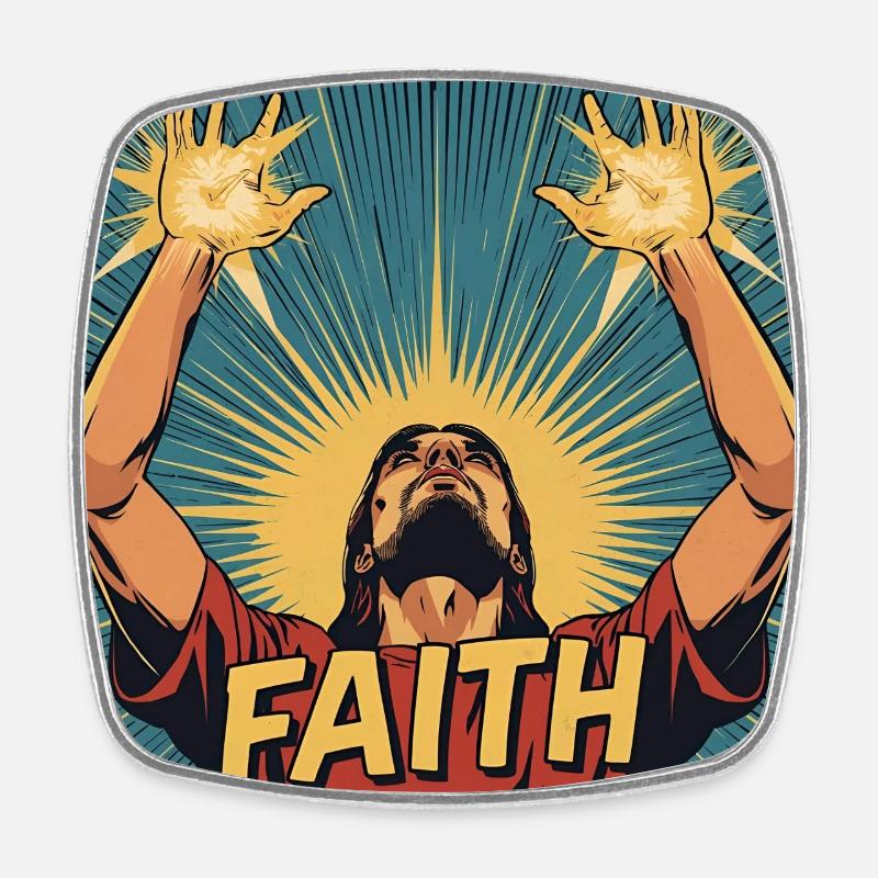 Faith power in comic style - Square fridge magnet - white