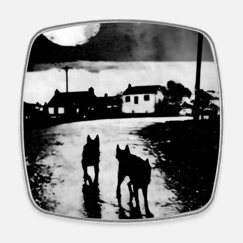 Moonlit night with two dogs - Square fridge magnet - white
