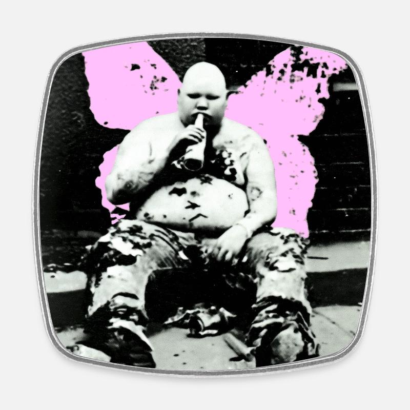Pink Butterfly Man - Square fridge magnet - white