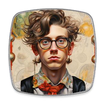 Jeune homme aux lunettes de style vintage cheveux emmêlés - Magnet carré - blanc - Devant