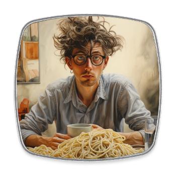 Jeune homme cheveux emmêlés avec des lunettes de montagne spaghetti - Magnet carré - blanc - Devant