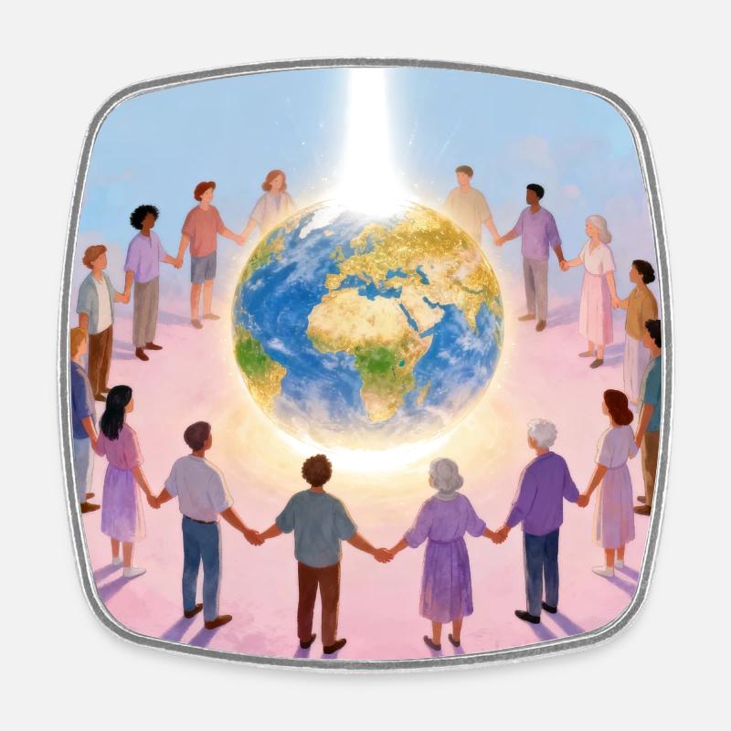 La Terre entourée de communauté - Magnet carré - blanc