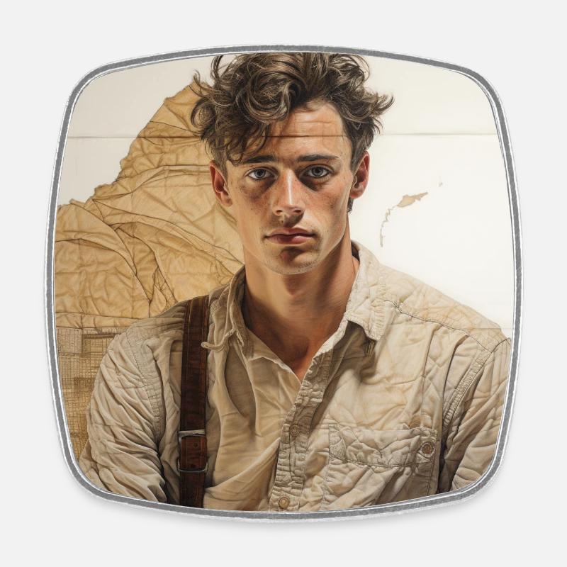 Beige portrait with leather straps - Square fridge magnet - white