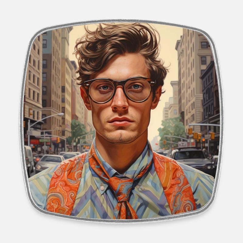 Urban style portrait with eyeglasses - Square fridge magnet - white