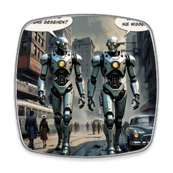 Robots – « Pensez-vous qu’ils nous ont vus ? » - Magnet carré - blanc - Devant