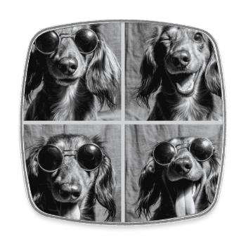 Drôle teckel chien rétro Photo booth - Magnet carré - blanc - Devant