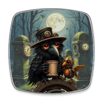 Night Steampunk Raven - Square fridge magnet - white - Front