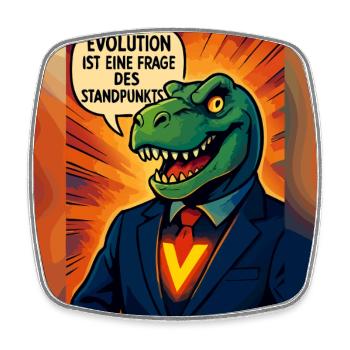 Dino in a suit – evolution is a matter of opinion - Square fridge magnet - white - Front