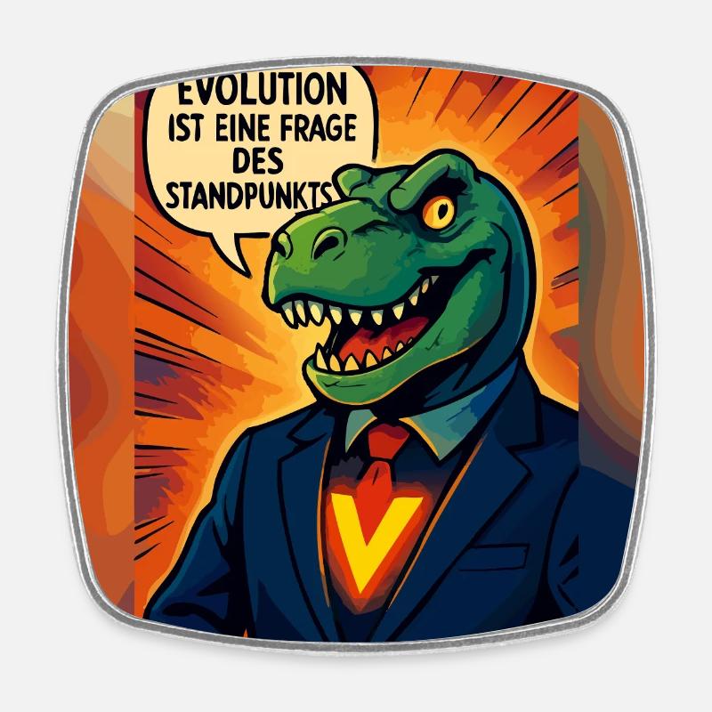 Dino en costume – l’évolution est une question d’opinion - Magnet carré - blanc