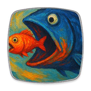 Blue Sea Fish in Search of Red Fish - Square fridge magnet - white - Front