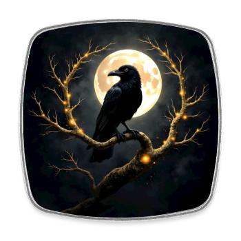 Raven on the Illuminated Moon - Square fridge magnet - white - Front