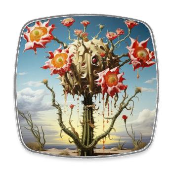 S surrealer Kaktus mit riesigen Blüten - Viereckiger Kühlschrankmagnet - Weiß - Vorne