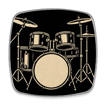 Black Silver Drumset Illustration - Square fridge magnet - white - Front