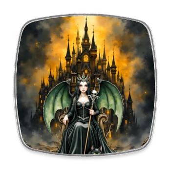 Winged sorceress before castle - Square fridge magnet - white - Front