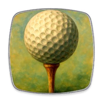 Golfball im künstlerischen Brett auf dem Abschlag - Viereckiger Kühlschrankmagnet - Weiß - Vorne