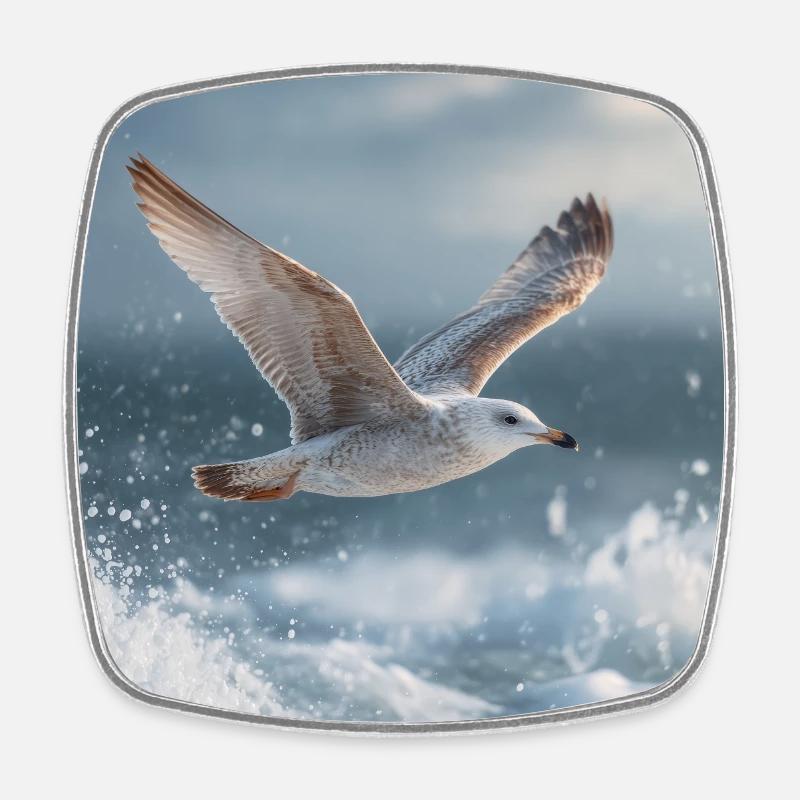Seagull in flight North Sea Maritime Art - Square fridge magnet - white