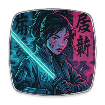Cyber Samurai Girl Harajuku Y2K Anime Streetwear - Viereckiger Kühlschrankmagnet - Weiß - Vorne